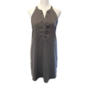 Naked Zebra Grey Minimalist sleeveless dress, V- neck, hidden buttons, size Med